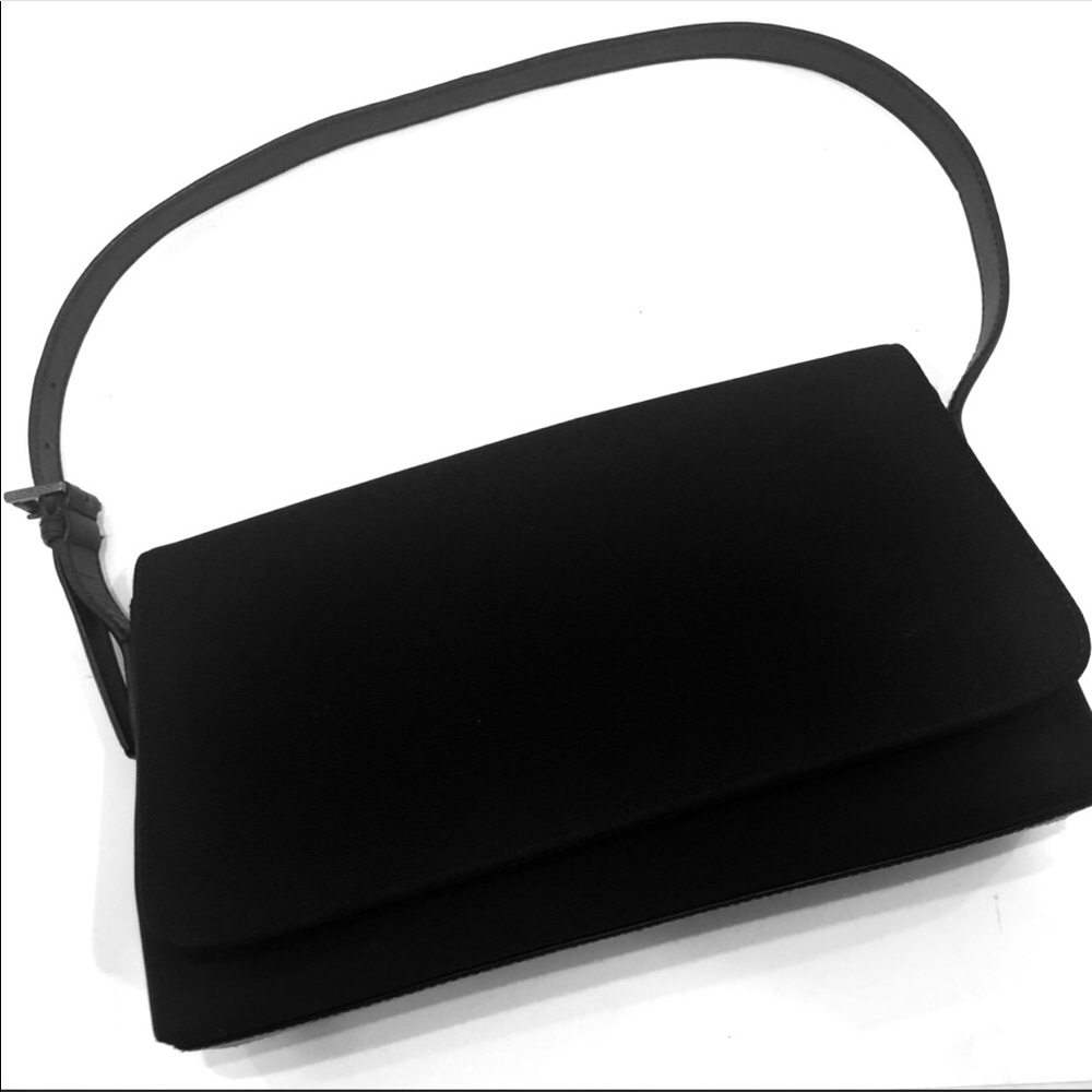 COACH BLACK TWILL WITH LEATHER TRIM SHOULDER BAG